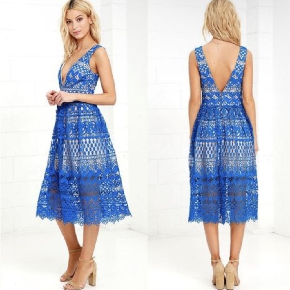 Just Me Royal Blue Lace Midi Dress